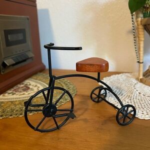 Stanley Black Metal & Brown Wood Accent Tricycle Figurine